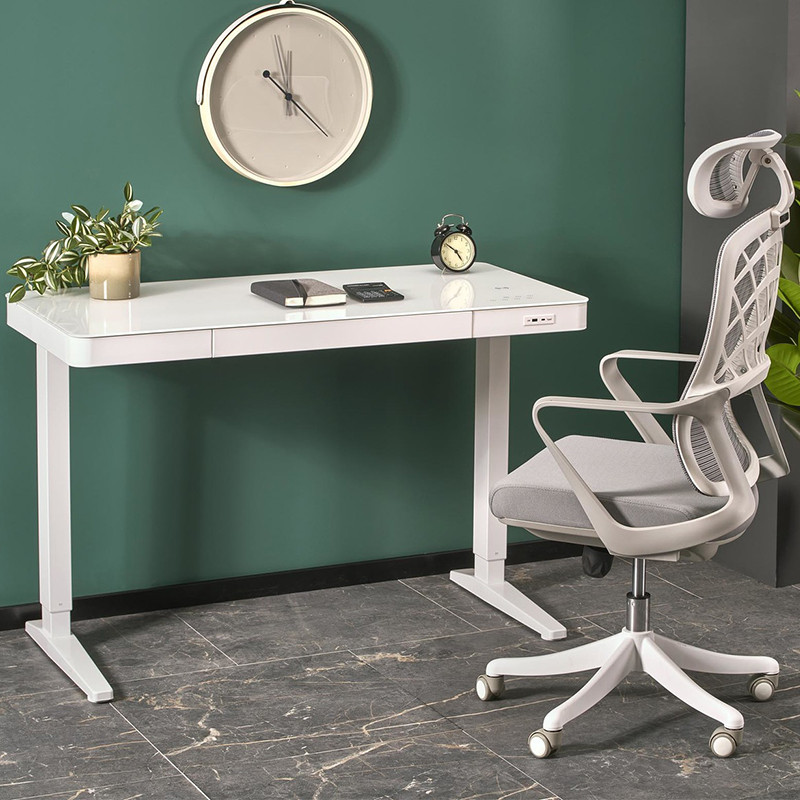 Birou electric reglabil pe inaltime, 77-120 cm, control butoane tactile, incarcare wireless, USB/Type C, sertar depozitare, alb - imagine 11